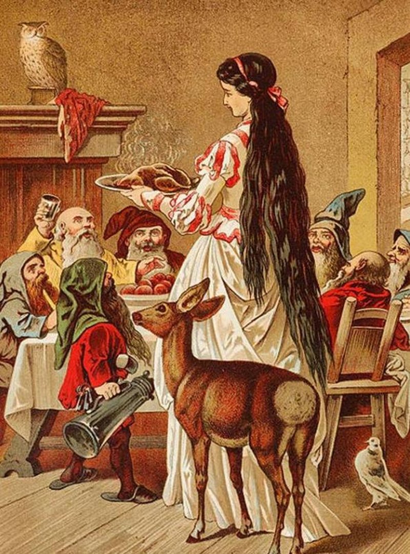 Η Χιονάτη και οι Νάνοι, όπως τους φιλοτέχνησε στα τέλη του 19ου αιώνα ο χρωστήρας του Carl Offtendinger.