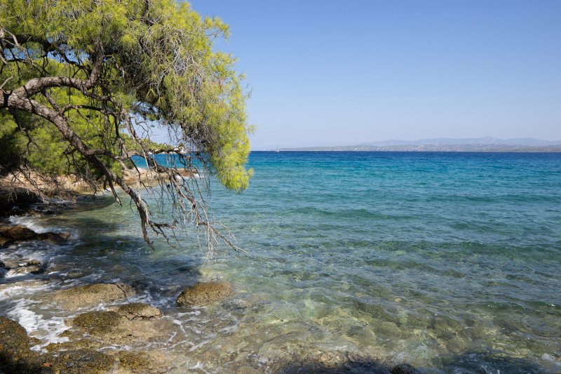 Η παραλία της Ζωγεριάς, με τα ωραιότερα γαλαζοπράσινα νερά των Σπετσών / Φωτογραφία: Shutterstock