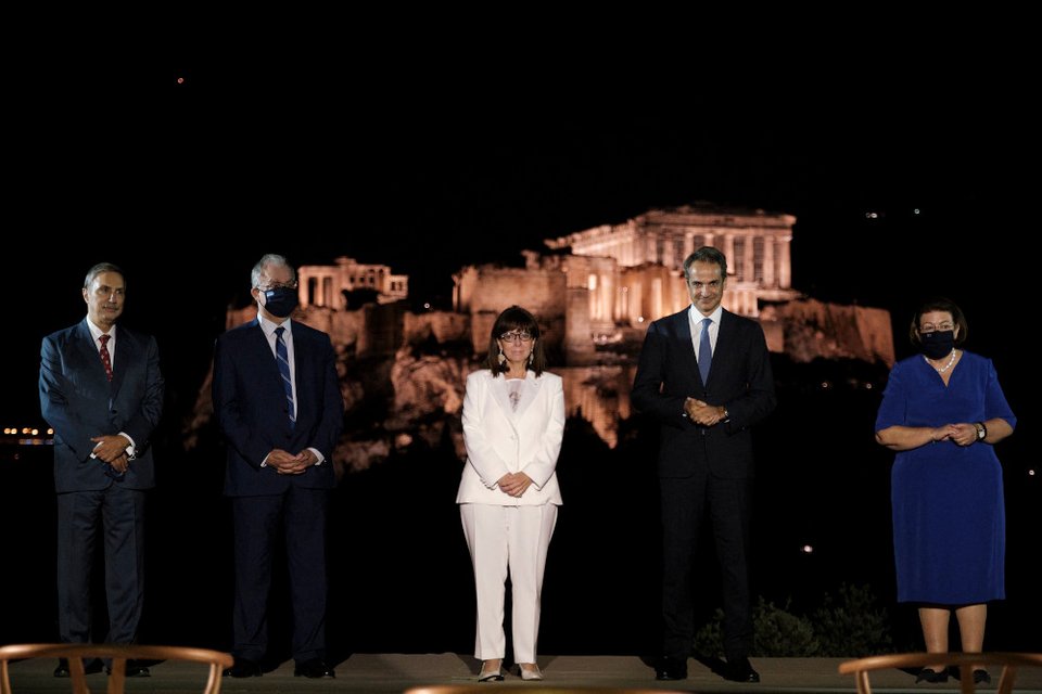 Ο Αντώνης Παπαδημητρίου, ο Κώστας Τασούλας, η Κατερίνα Σακελλαροπούλου, ο Κυριάκος Μητσοτάκης και η Λίνα Μενδώνη