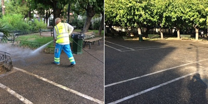 Το πριν και το μετά του καθαρισμού στην πλατείας στον Κολωνό