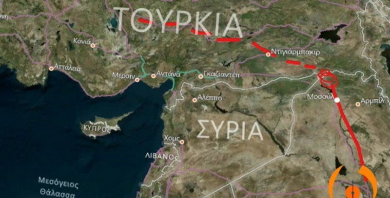 Στο χάρτη της ΕΡΤ απεικονίζεται το σημείο, στα σύνορα Τουρκίας - Ιράκ, όπου οι Τούρκοι «μπλόκαραν» την πτήση του κυβερνητικού αεροσκάφους