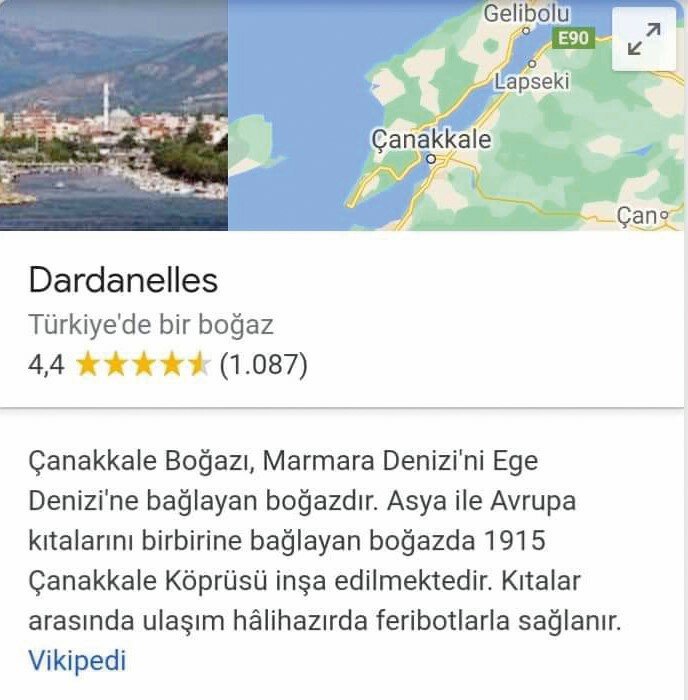 Η ονομασία Δαρδανέλια και στην τουρκική έκδοση της Google