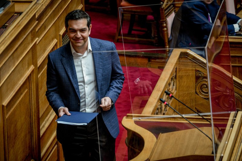 Ο πρόεδρος του ΣΥΡΙΖΑ, Αλέξης Τσίπρας στη συζήτηση στη Βουλή /Φωτογραφία: Eurokinissi