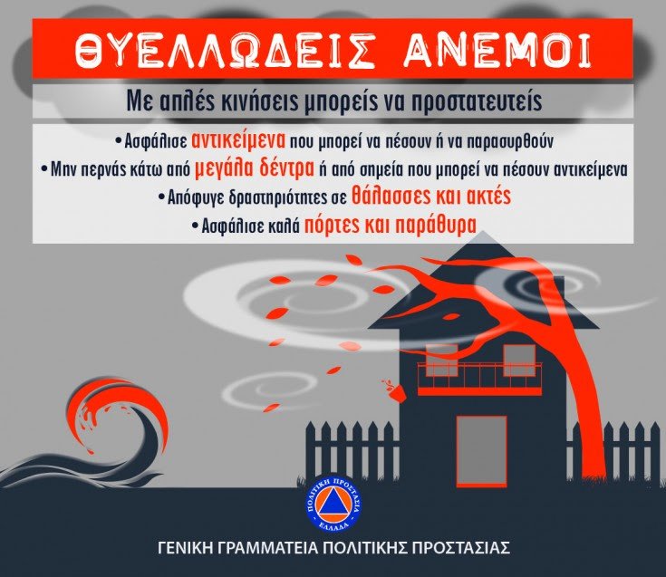 Οδηγίες της Πολιτικής Προστασίας εν όψει θυελλωδών ανέμων