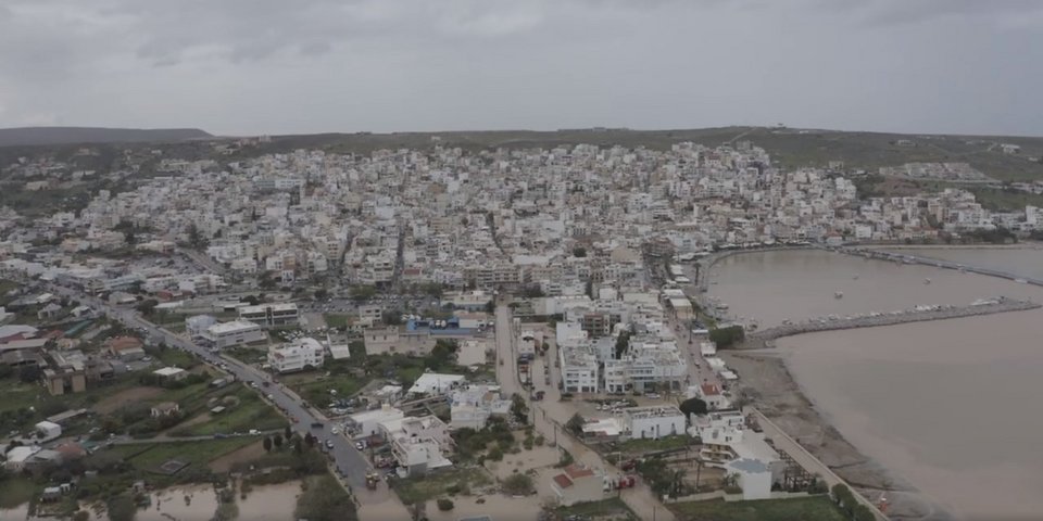 Πλημμύρες στην Σητεία από την κακοκαιρία, εικόνες από drone