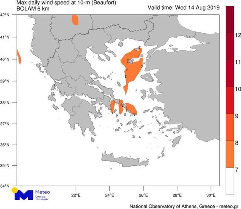 Χάρτης με τους ανέμους