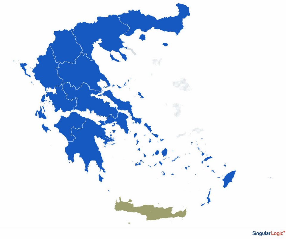 Ο χάρτης με της Περιφέρειες βάφτηκε μπλε