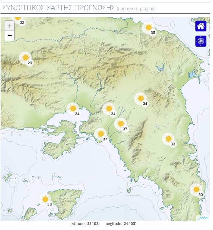 Ο χάρτης με τις θερμοκρασίες