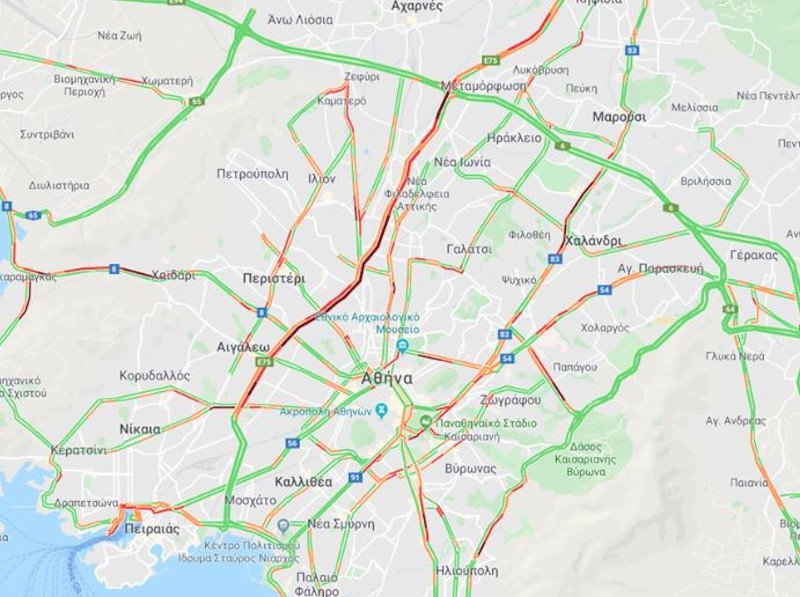 Χάρτης με κίνηση στους δρόμους