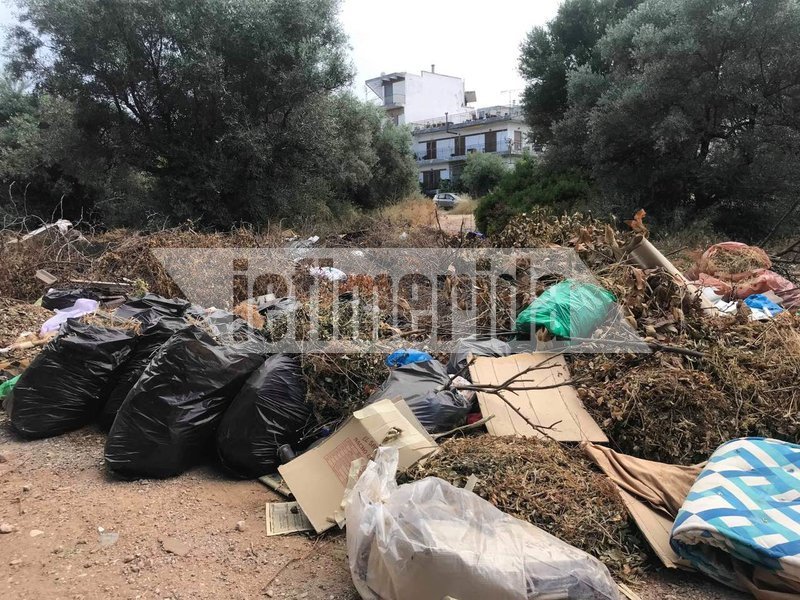 Τόνοι σκουπιδιών, μπάζα και ξερά κλαδιά στο Ζούμπερι, στο βάθος σπίτια και οι κάτοικοι τρέμουν μην ξεσπάσει φωτιά
