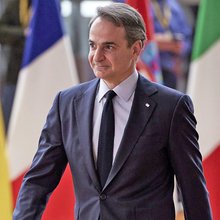 Ο Κυριάκος Μητσοτάκης κατά την άφιξη του στη Σύνοδο Κορυφής