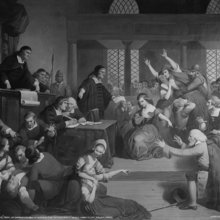 Ο πίνακας «Η δίκη του George Jacobs στο Σάλεμ για μαγεία» (1692), έργο του T.H. Matteson (1855), όπως παρουσιάζεται από τη Βιβλιοθήκη του Κογκρέσου