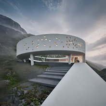 κυκλικό κτίριο design βιβλιοθήκη Ανάφη