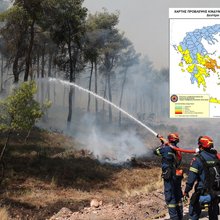 Χάρτης πρόβλεψης κινδύνου πυρκαγιάς: Σε «πορτοκαλί» συναγερμό και τη Δευτέρα η Αττική
