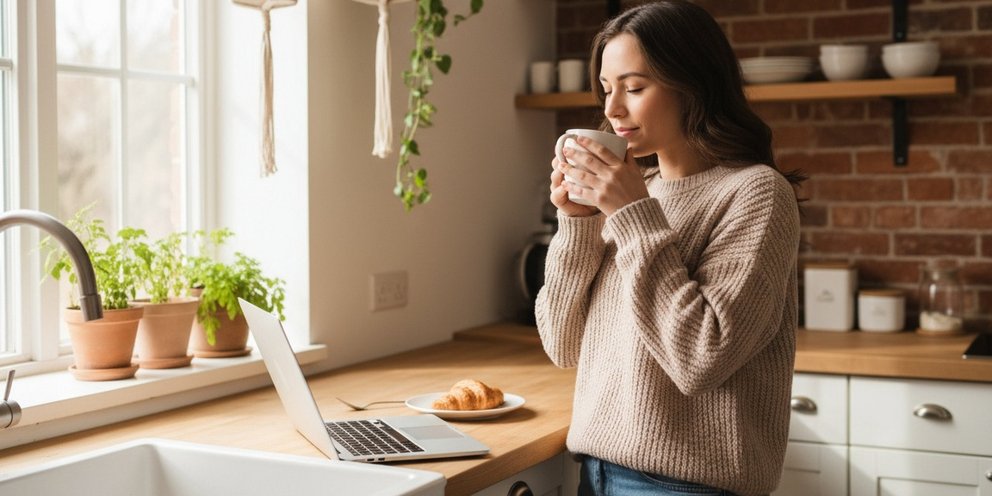 Γυναίκα απολαμβάνει τον καφέ της