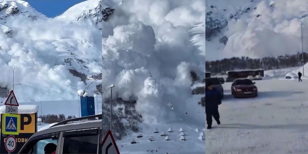 Στιγμιότυπα από τη χιονοστιβάδα στο όρος Εμπρούς της Ρωσίας