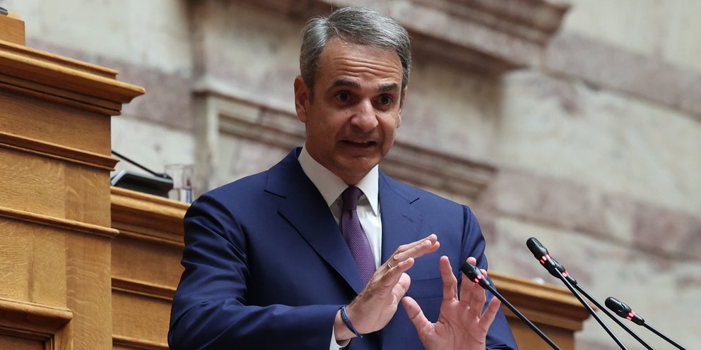 Ο Κυριάκος Μητσοτάκης κατά την ομιλία του στην ΚΟ της ΝΔ