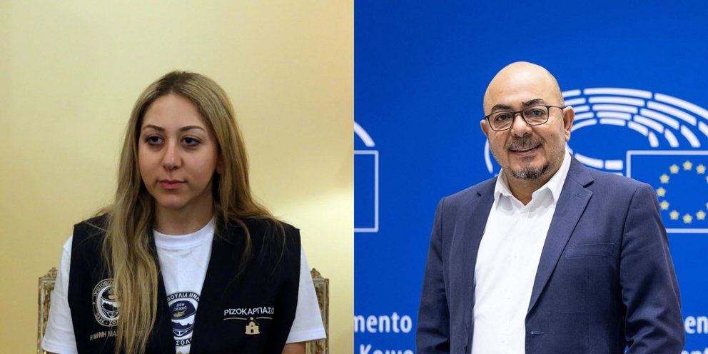 Aπό αριστερά η Αναστασία Ισαάκ, κόρη του Τάσου Ισαάκ και ο Τουρκοκύπριος πρώην ευρωβουλευτής του ΑΚΕΛ Νιαζί Κιζίλγιουρεκ 