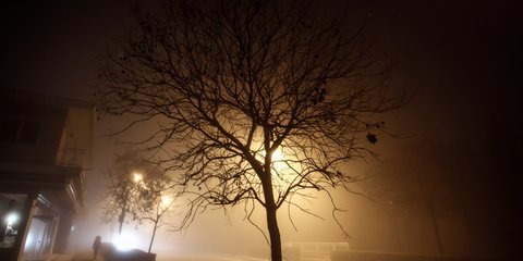 Βραδινό τοπίο στην ομίχλη