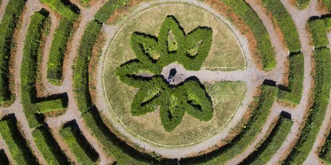 Ζευγάρι ανταλλάσσει ένα φιλί στο κέντρο εντυπωσιακού λαβύρινθου σε πάρκο στο Κίεβο της Ουκρανίας