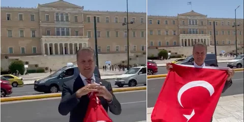 Πρόκληση Τούρκου πολιτικού: Ηρθε στην Αθήνα και άνοιξε τουρκική σημαία μπροστά στην Βουλή