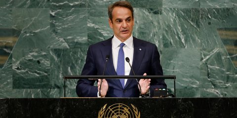 Ο Κυριάκος Μητσοτάκης στο βήμα του ΟΗΕ