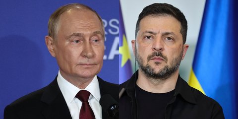 Ο Ρώσος πρόεδρος Βλαντιμίρ Πούτιν και ο ηγέτης της Ουκρανίας Βολοντιμίρ Ζελένσκι 