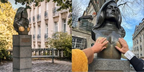 γγίζουν στο στήθος το άγαλμα της Δαλιδά στη Μονμάρτη για καλοτυχία στον έρωτα 