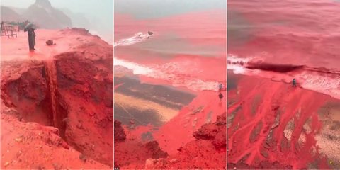 Κόκκινα βάφτηκαν τα νερά γύρω από το νησί Ορμούζ του Ιράν στον Περσικό Κόλπο