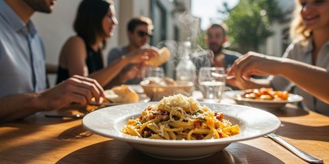 Παρέα απολαμβάνει πιάτα της ιταλικής κουζίνας