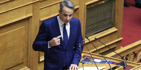 Ο πρωθυπουργός, Κυριάκος Μητσοτάκης, στην Ολομέλεια της Βουλής, κατά την ομιλία του για τον προϋπολογισμό 