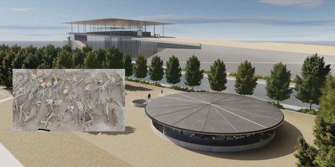 Εξωτερική άποψη του υπό κατασκευή μουσειακού κελύφους