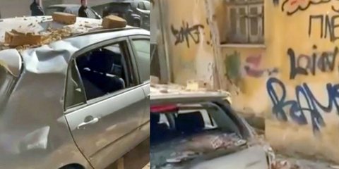 Μπαλκόνι κατέρρευσε πάνω σε αυτοκίνητο στο Νέο Κόσμο