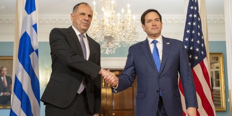 Greek Foreign Minister Giorgos Gerapetritis and U.S. Secretary of State Marco Rubio