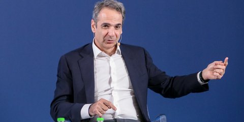Ο πρωθυπουργός Κυριάκος Μητσοτάκης στο προσυνέδριο της ΝΔ στη Λάρισα