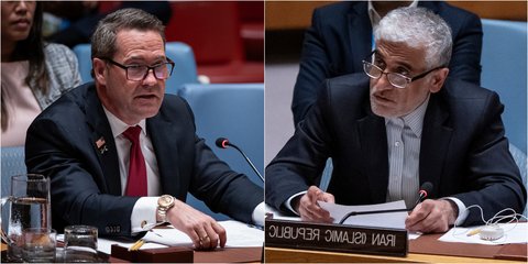 Ο Αμερικανός πρέσβης στον ΟΗΕ Μάικ Γουόλτς και ο Ιρανός πρέσβης στον ΟΗΕ, Αμίρ Σαΐντ Ιραβανί