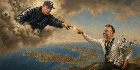 Αναπαράσταση ζωγραφικού πίνακα με τον Γκέραρντ να δίνει το χρίσμα του νέου ΟΦΗ στον Κόντη