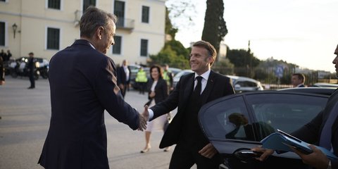Prime minister of Greece Kyriakos Mitsotakis with President of France Emanuel Macron