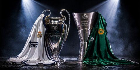 Τα τρόπαια του Champions League και της Euroleague με ιστορικές φανέλες της Ρεάλ και του Παναθηναϊκού