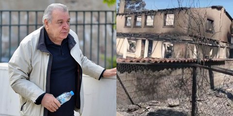 Ο Τάσος Χαλκιάς και το καμένο σπίτι του στο Πόρτο Γερμενό