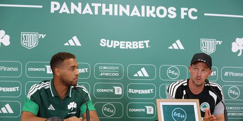 Ο Ντέσερις με τον Νίστρουπ στην συνέντευξη Τύπου ενόψει του αγώνα του Παναθηναϊκού με την Χράντετς Κράλοβε