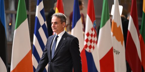 Greece's Prime Minister Kyriakos Mitsotakis arrives for the EU summit at the European Council building in Brussels, Thursday, Oct. 15, 2026