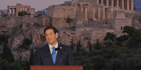 Ο υπουργός Εξωτερικών των ΗΠA, Μάρκο Ρούμπιο στην ομιλία του στην Πνύκα