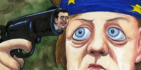 Σκίτσο του Guardian: Η Μέρκελ παίζει ρώσικη ρουλέτα με τον Τσίπρα για... σφαίρα 