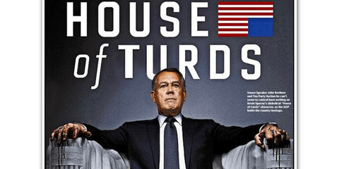 Aυτό είναι το συγκλονιστικό σημερινό εξώφυλλο της Daily News για το «λουκέτο» στην ομοσπονδιακή κυβέρνηση των ΗΠΑ. Εμφανίζει τον πρόεδρο της Βουλής, Ρεπουμπλικανό Τζον Μπένερ, με ματωμένα χέρια, να κάθεται στη θέση του Αβραάμ Λίνκολν