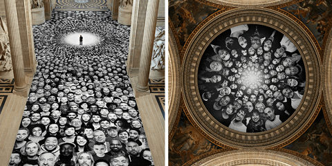 Στο ιστορικό κτίριο Πάνθεον του Παρισιού, ο καλλιτέχνης JR τοποθέτησε χιλιάδες πορτρέτα ανωνύμων ανθρώπων δίπλα σε αυτά των μεγάλων ανδρών και γυναικών της Γαλλίας. 