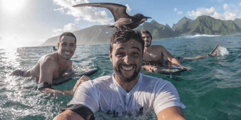 Selfie με ιπτάμενο γκεστ σταρ: Μία απρόσμενα αστεία φωτογραφία από την Ταϊτή