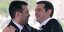 Ζόραν Ζάεφ και Αλέξης Τσίπρας αγκαλιάζονται στις Πρέσπες (AP Photo/Yorgos Karahalis)