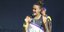 Η Μαρία Σάκκαρη πανηγυρίζει τη νίκη της επί της Τζόρτζι στον α' γύρο του US Open