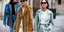γυναίκες περπατούν με πανωφόρια και τσάντες στην εβδομάδα μόδας